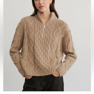 Jenni Kayne Cable Half Zip in Clove Tan Size L